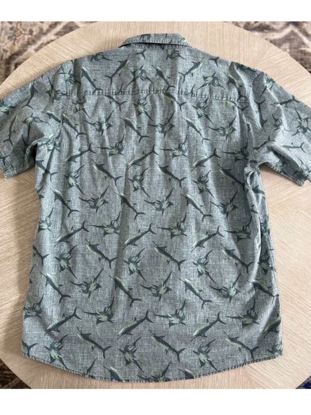🎣 G.H. Bass Men’s XL Marlin Swordfish Fishing Print Button-Up Camp Shirt Blue - Picture 5 of 6